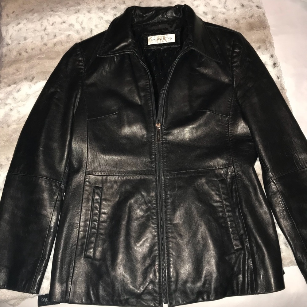 Jones New York, black leather jacket